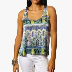 Amrita Singh Sonia Blue Morocco Paisley 100% Silk Tank Top